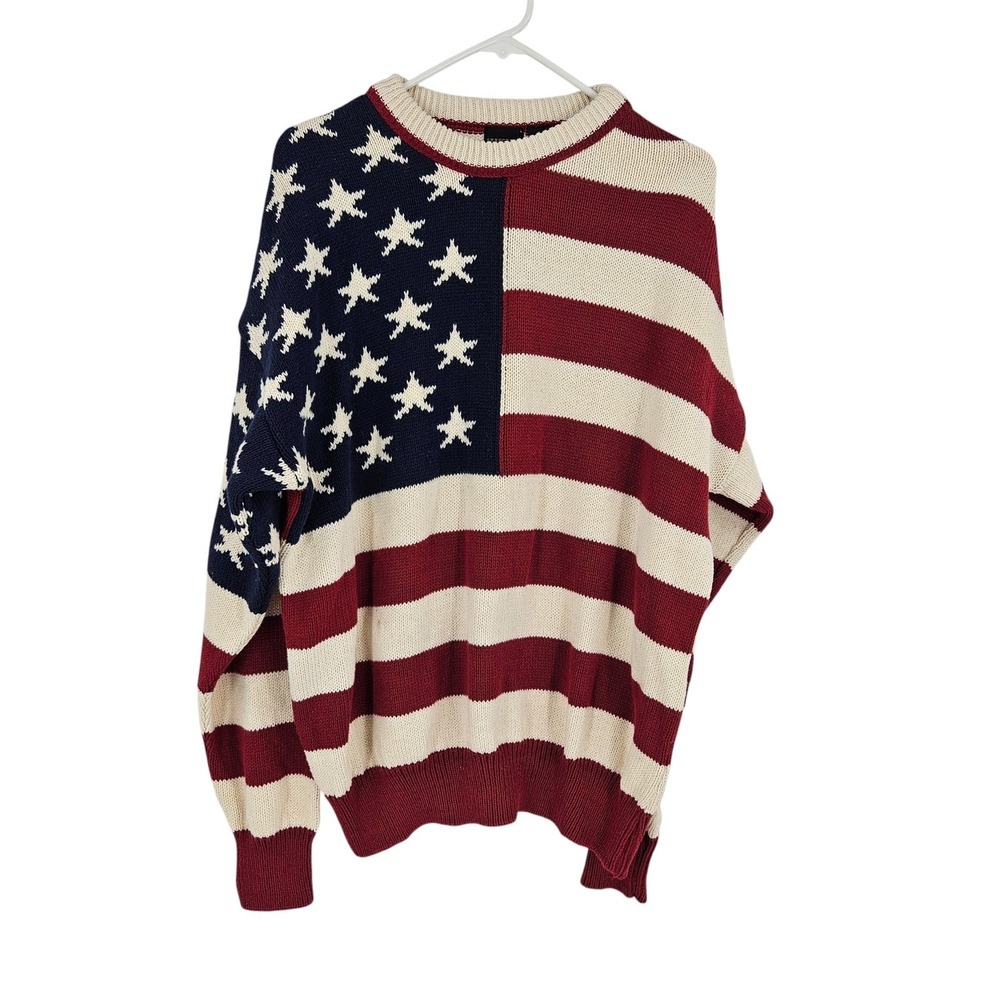 Vintage Structure American Flag Men's Sweater Crewneck Pullover Patriotic Size M